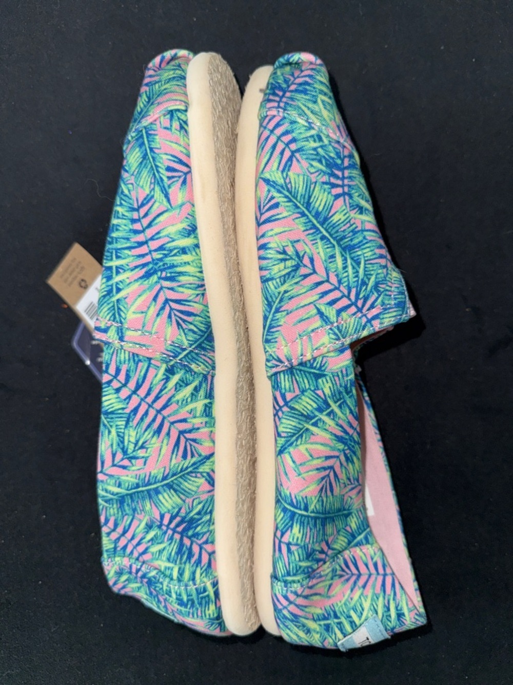 TOMS Tropical Leaf Print Pink & Green Alpargata Flats summer, flats, colorful - Picture 5 of 9